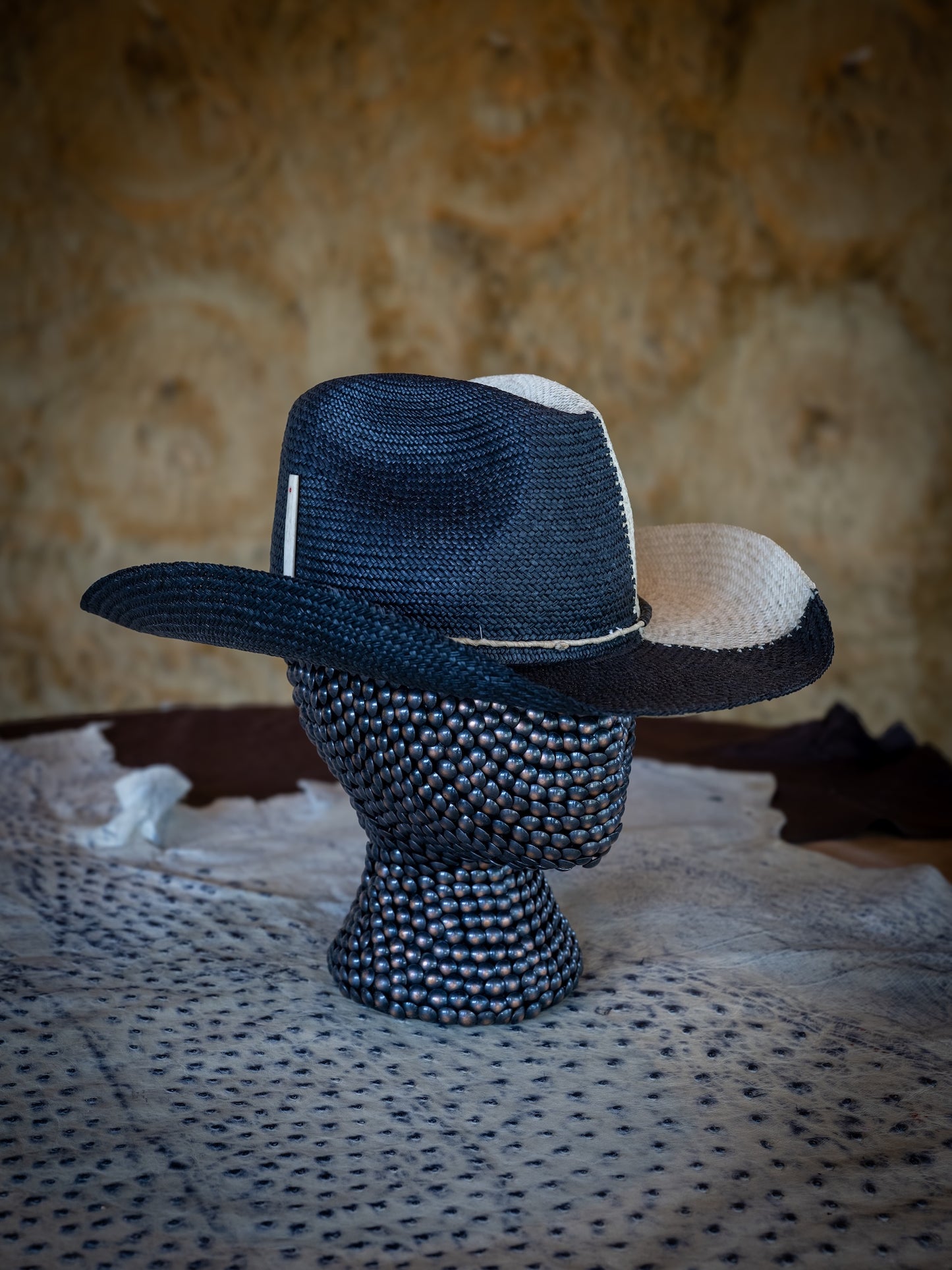 TROVADOR Dia Noche bi-color black and natural Brisa straw cowboy hat, handmade in Austin Texas