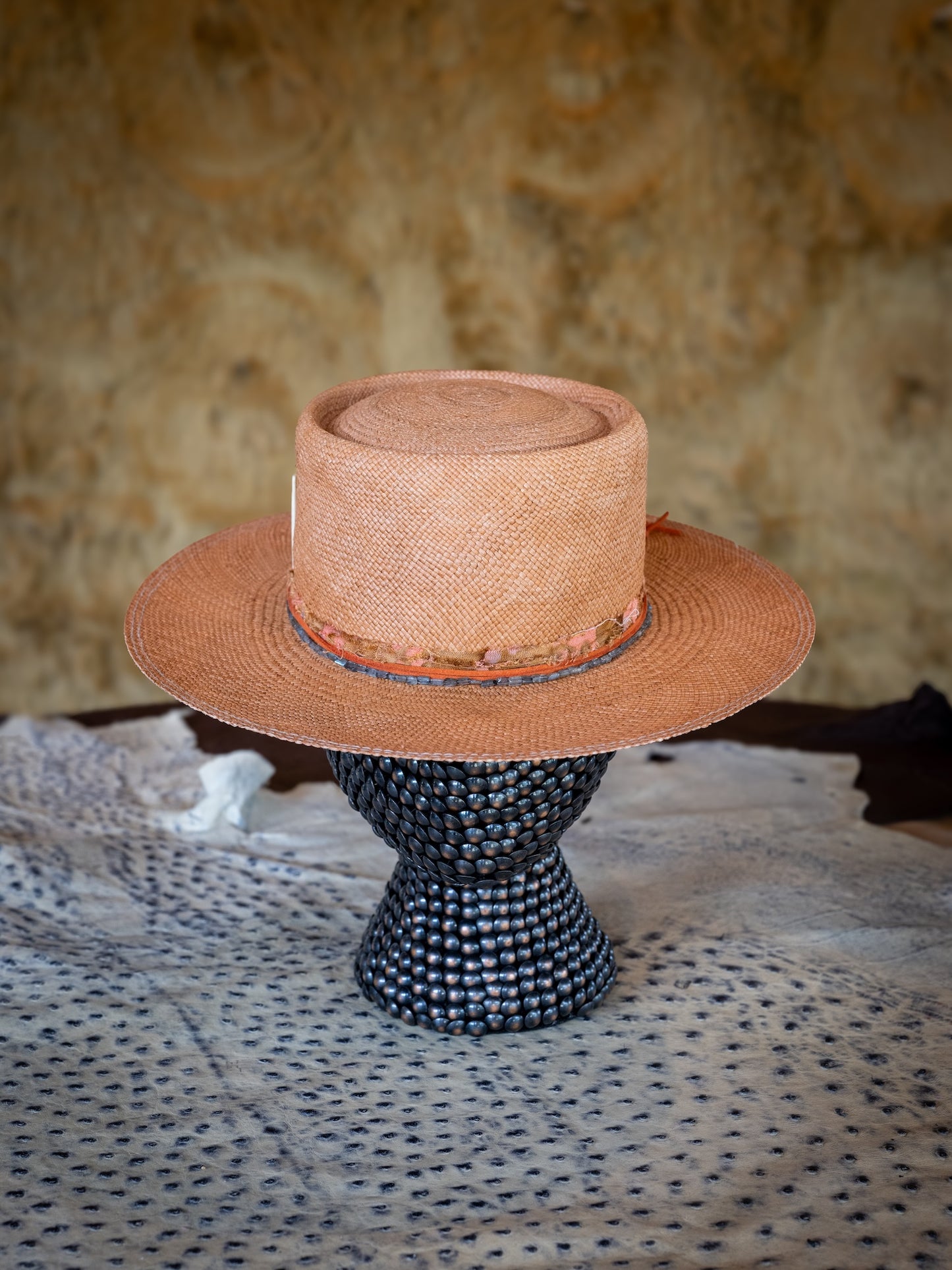 TROVADOR Cocoette salmon Brisa straw roll-top Panama-style hat, handmade in Austin Texas