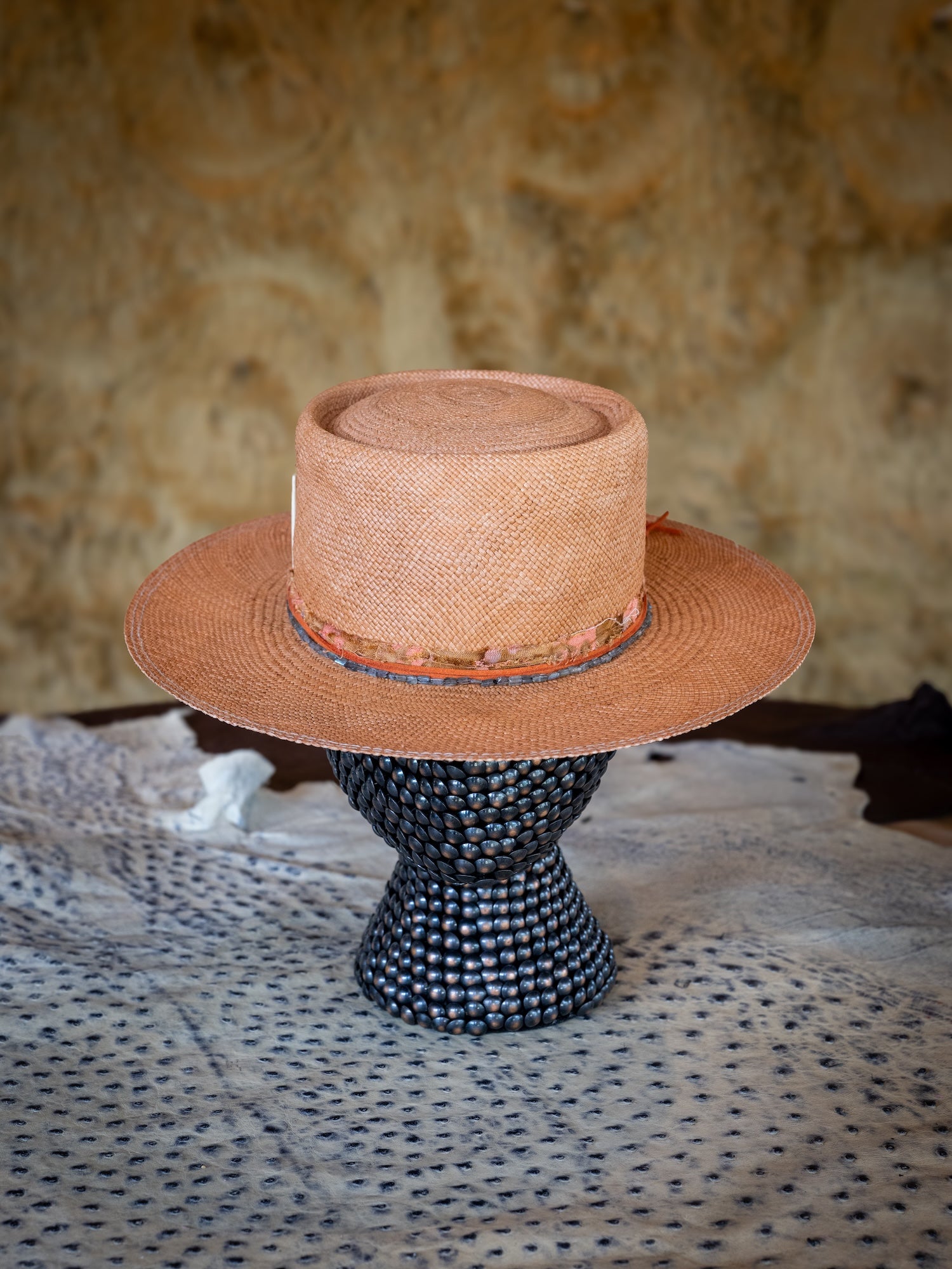 TROVADOR Cocoette salmon Brisa straw roll-top Panama-style hat, handmade in Austin Texas