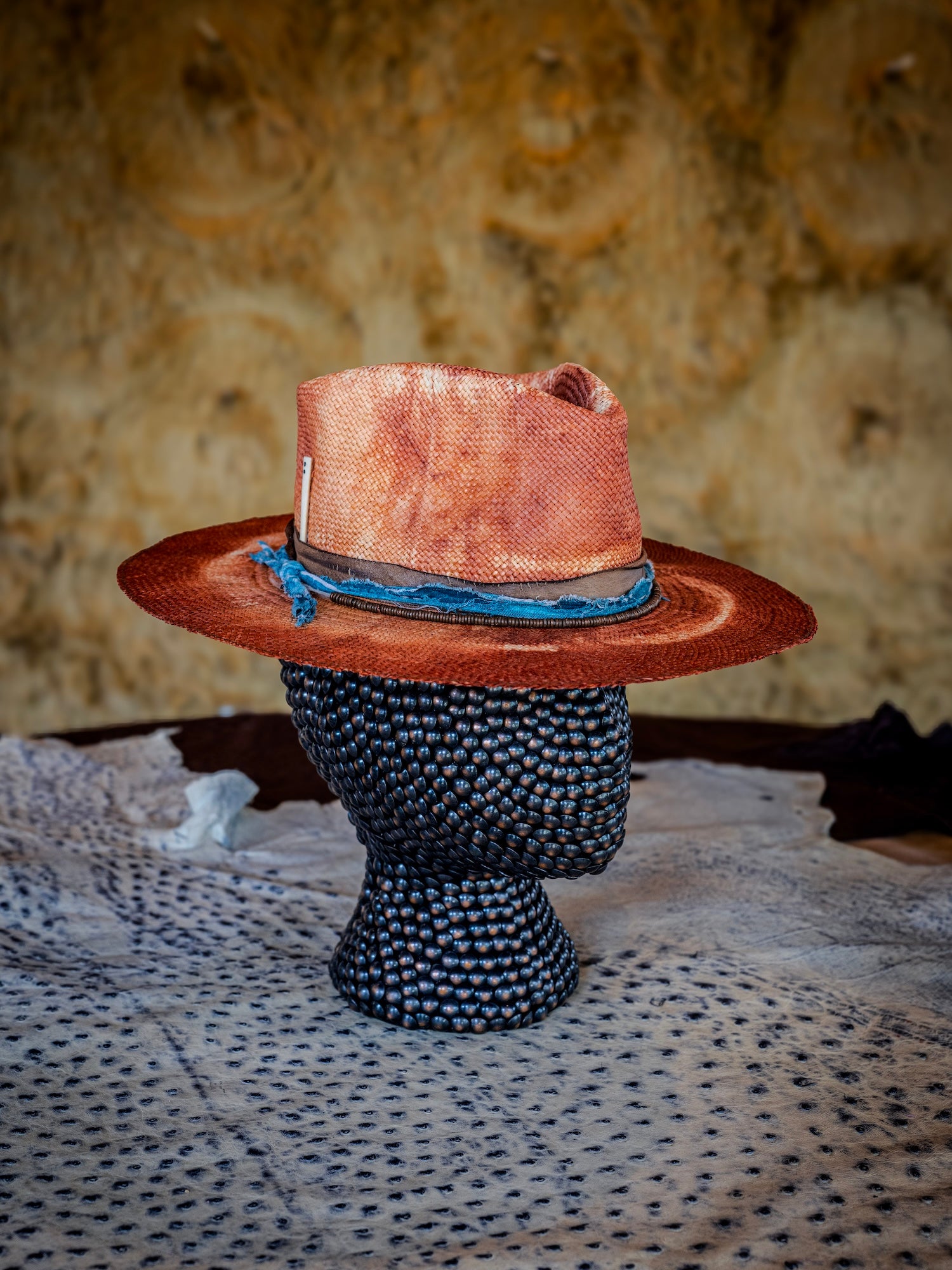 TROVADOR Sirocosto patina rust Brisa straw Panama-style hat, handmade in Austin Texas