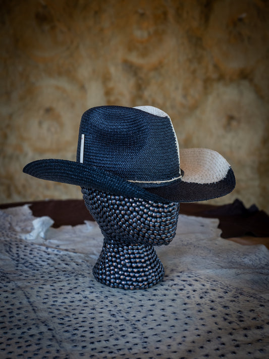 TROVADOR Dia Noche bi-color black and natural Brisa straw cowboy hat, handmade in Austin Texas
