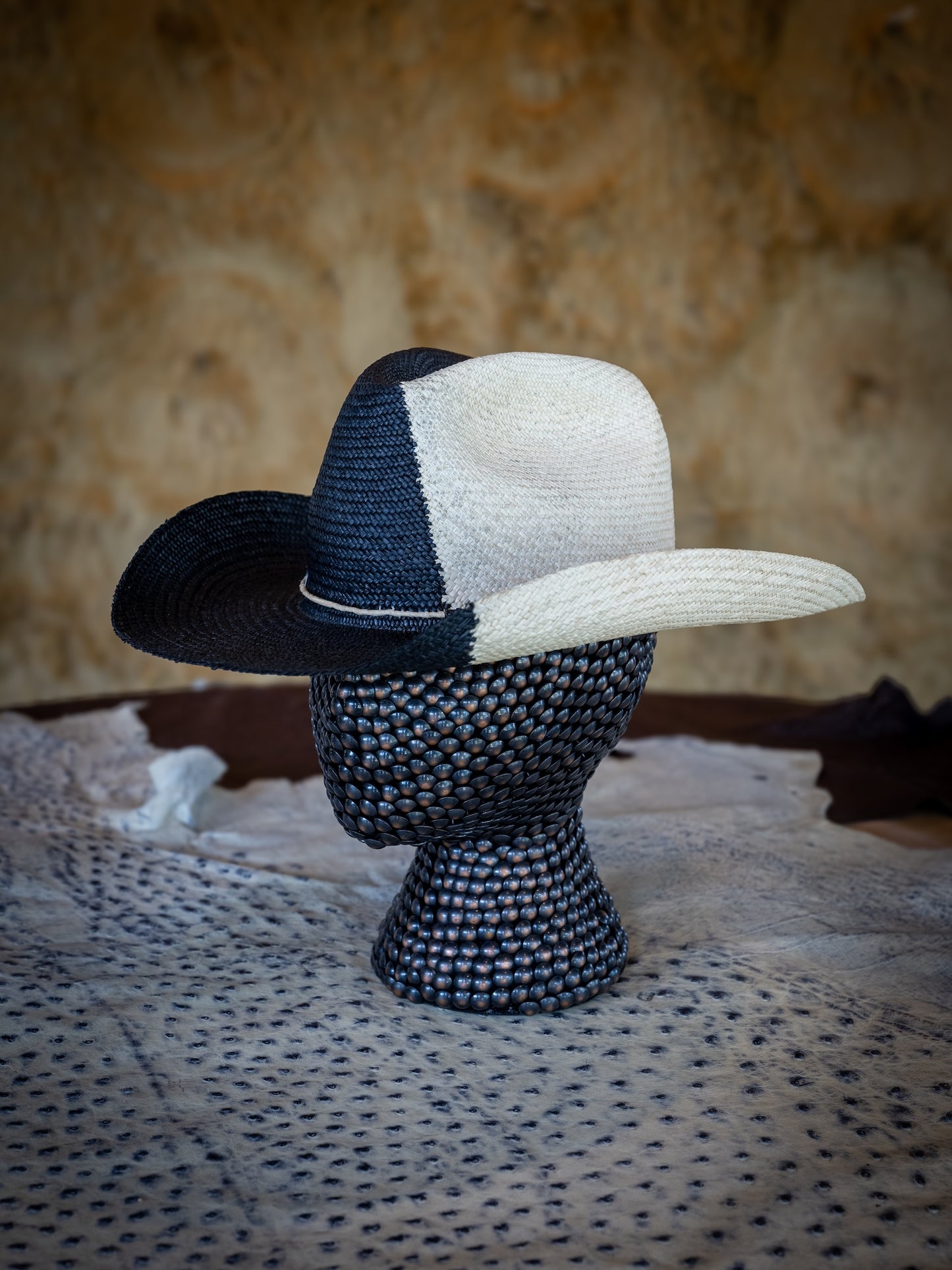 TROVADOR Dia Noche bi-color black and natural Brisa straw Western Panama-style hat, handmade in Austin Texas