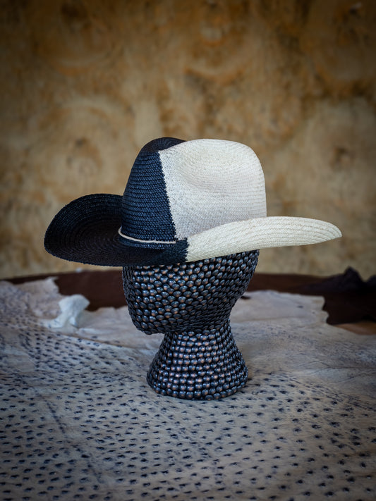 TROVADOR Dia Noche bi-color black and natural Brisa straw Western Panama-style hat, handmade in Austin Texas