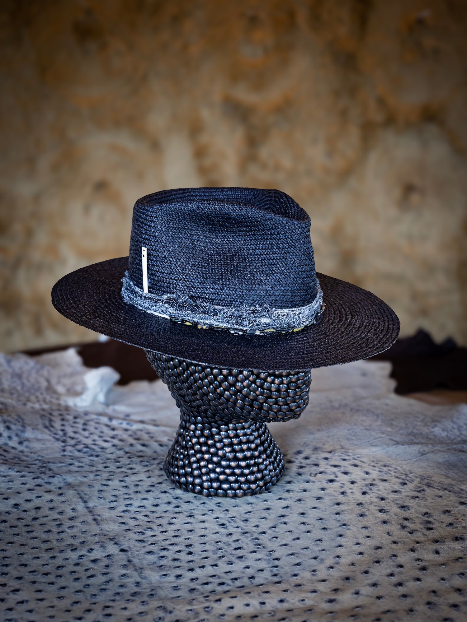 TROVADOR Sanji midnight straw hat with seaglass detail, handmade in Austin Texas