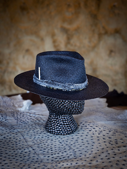 TROVADOR Sanji midnight straw hat with seaglass detail, handmade in Austin Texas
