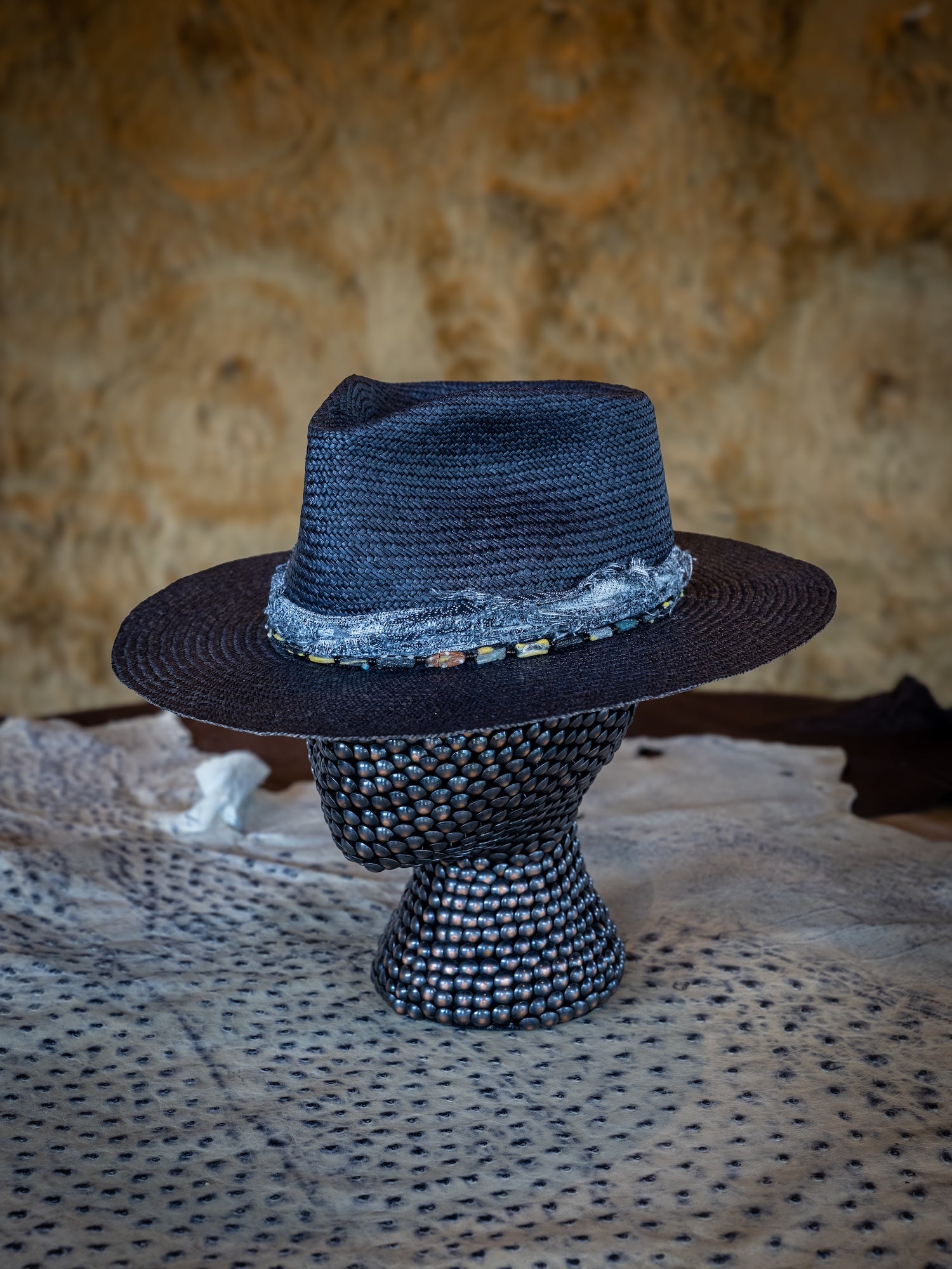 TROVADOR Sanji dark Brisa straw hat weathered band detail, handmade in Austin Texas