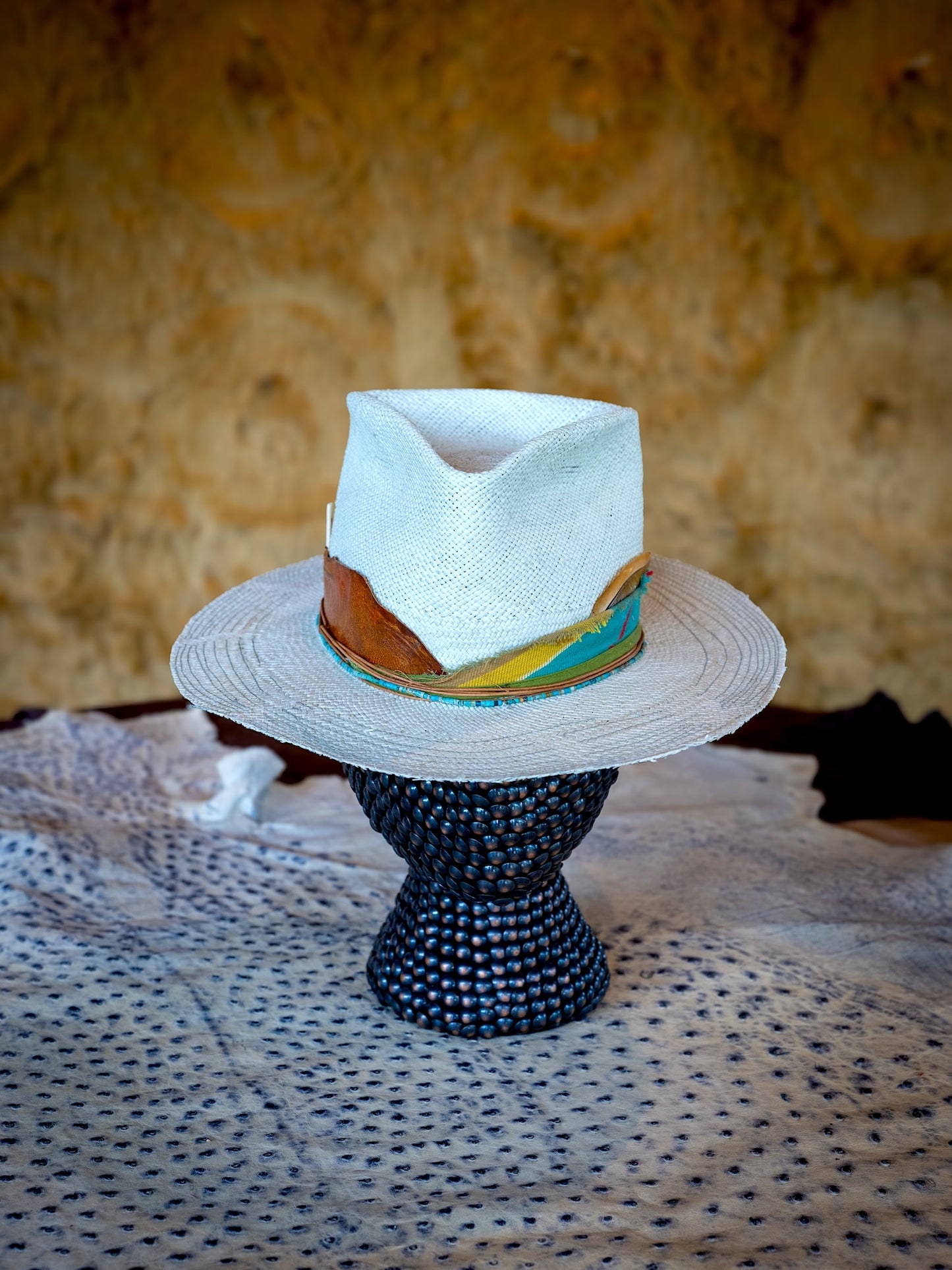 TROVADOR Limonada mint Brisa straw hat detail, handmade in Austin Texas