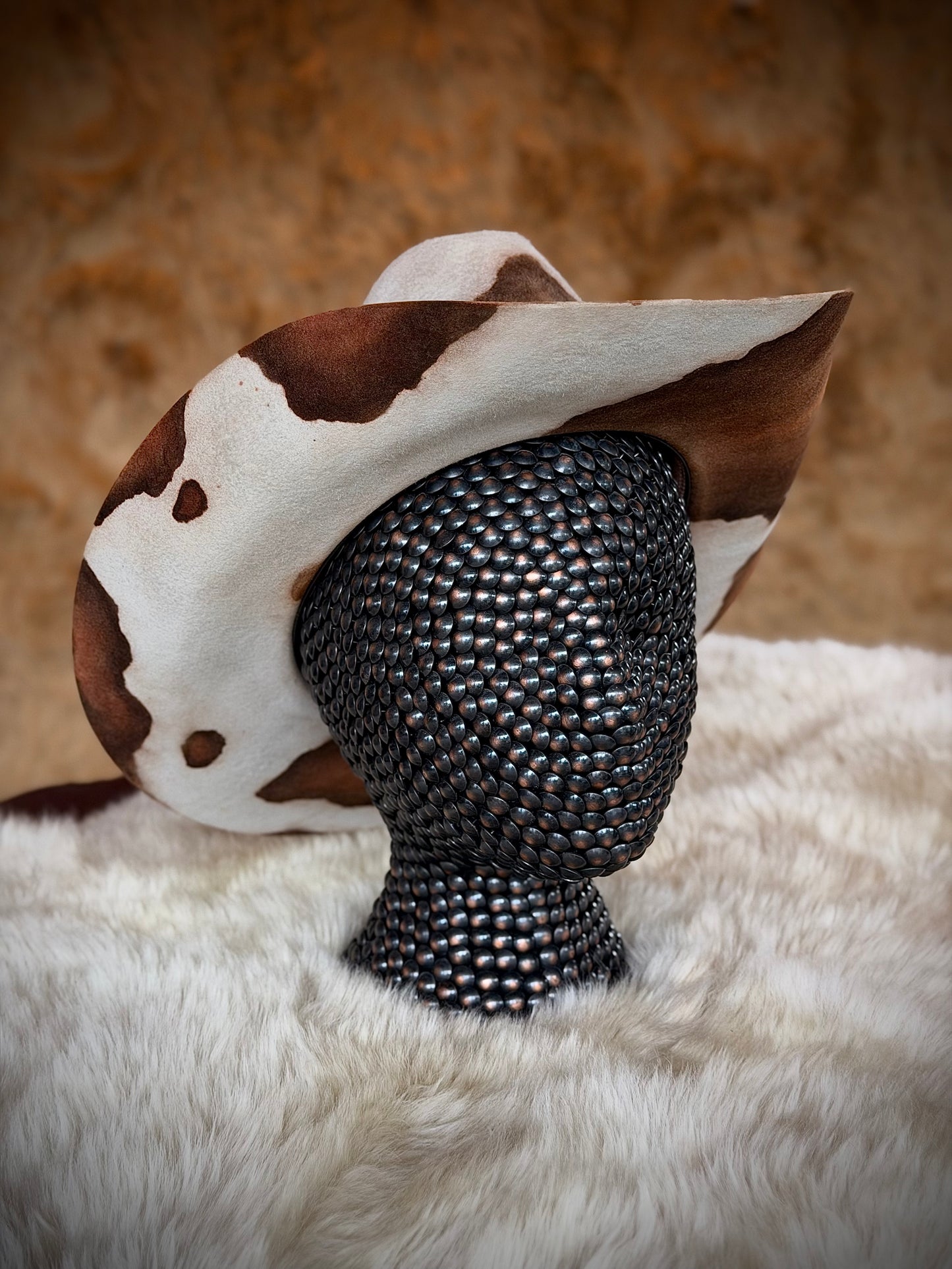 CowHide Crown cow print cowboy hat brim detail — TROVADOR, Austin